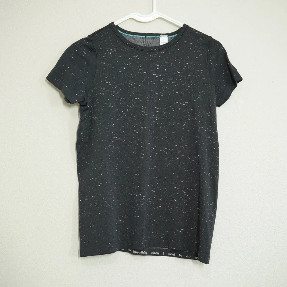 Ivivva by Lululemon Size 14 Fly Tech Short Sleeve T-Shirt Black White Speckle